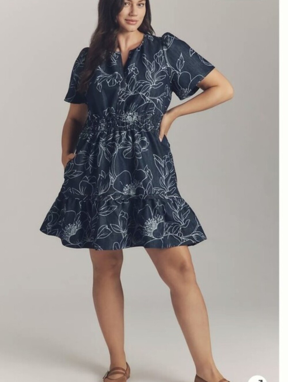 Anthropologie The Somerset Denim Floral Mini Dress W Pockets Size XL, New W Tags